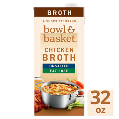 Bowl & Basket Unsalted Fat Free Chicken Broth, 32 oz, 32 Ounce