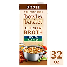 Bowl & Basket Unsalted Fat Free Chicken Broth, 32 oz, 32 Ounce