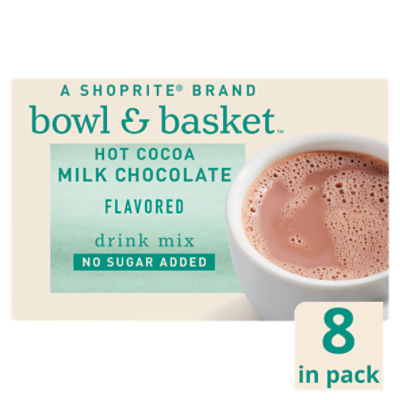 Bowl & Basket No Sugar Added Hot Cocoa Milk Chocolate Flavored Drink Mix, 0.56 oz, 8 count, 4.5 Ounce