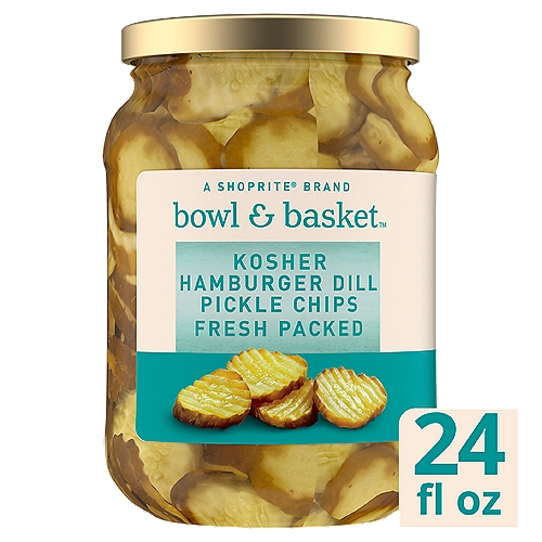 Bowl & Basket Kosher Hamburger Dill Pickle Chips, 24 fl oz