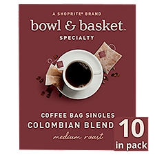 Bowl & Basket Specialty Medium Roast Colombian Blend Coffee Bag Singles, 0.39 oz, 10 count, 3.9 oz