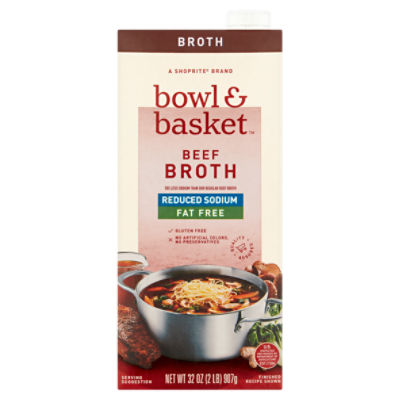 Bowl & Basket Reduced Sodium Fat Free Beef Broth, 32 oz, 32 Ounce