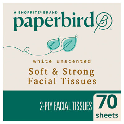 Paperbird White Unscented Soft & Strong Facial Tissues, 70 2-ply tissues per box, 70 Each