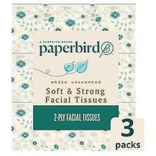 Paperbird White Unscented Soft & Strong Facial Tissues, 160 2-ply tissues per box, 3 count
