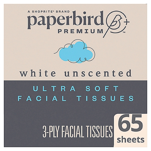 Paperbird Premium White Unscented Ultra Soft Facial Tissues, 65 3-ply tissues per box