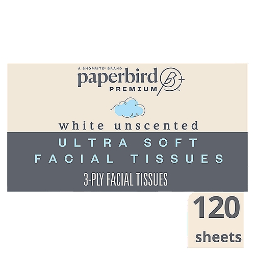 Paperbird Premium White Unscented Ultra Soft Facial Tissues, 120 3-ply tissues per box