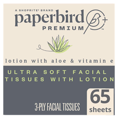 Paperbird Premium Ultra Soft Facial Tissues with Lotion, 65 3-ply tissues per box