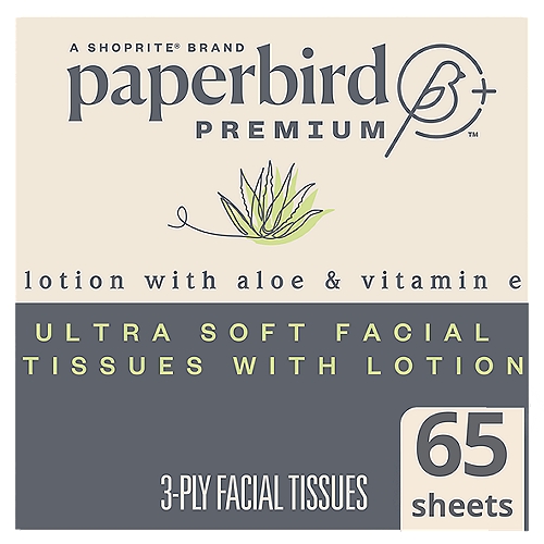 Paperbird Premium Ultra Soft Facial Tissues with Lotion, 65 3-ply tissues per box