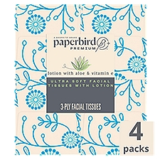 Paperbird Premium Ultra Soft Facial Tissues with Lotion, 65 3-ply tissues per box, 4 count