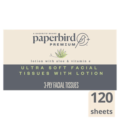 Paperbird Premium Ultra Soft Facial Tissues with Lotion, 120 3-ply tissues per box