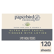 Paperbird Premium Ultra Soft with Lotion 120 3-ply tissues per box, Facial Tissues, 120 Each