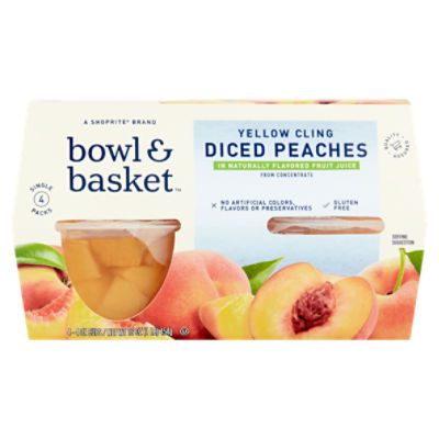 Bowl & Basket Yellow Cling Diced Peaches, 4 oz, 4 count