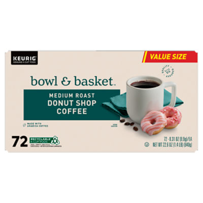 Bowl & Basket Medium Roast Donut Shop Coffee K-Cup Pods Value Size, 0.31 oz, 72 count