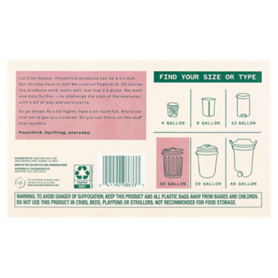 Paperbird Grip 'N Tie 30 Gallon Clear Recycle Bags, 40 count