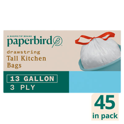 Paperbird 13 Gallon Drawstring Tall Kitchen Bags, 45 count, 45 Each