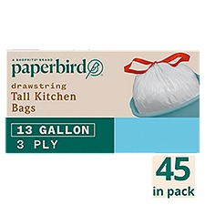 Paperbird 13 Gallon Drawstring Tall Kitchen Bags, 45 count, 45 Each