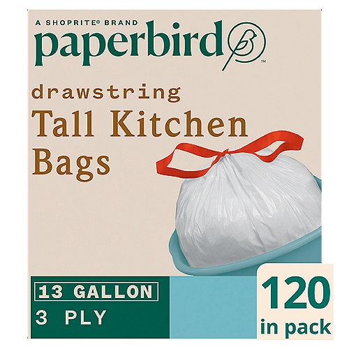 Paperbird 13 Gallon Drawstring Tall Kitchen Bags, 120 count