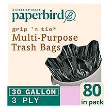Paperbird Grip 'N Tie 30 Gallon Multi-Purpose Trash Bags, 80 count