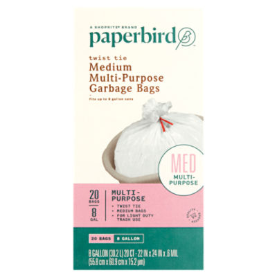 Paperbird 8 Gallon Twist Tie Medium Multi-Purpose Garbage Bags, 20 count