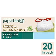 Paperbird 13 Gallon Fresh Scent Tall Kitchen Drawstring Bags, 20 count
