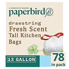 Paperbird 13 Gallon Drawstring Fresh Scent Tall Kitchen Bags, 78 count