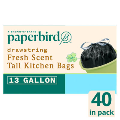 Paperbird 13 Gallon Drawstring Fresh Scent Tall Kitchen Bags, 40 count, 40 Each