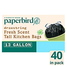Paperbird 13 Gallon Drawstring Fresh Scent Tall Kitchen Bags, 40 count