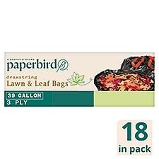 Paperbird 39 Gallon Lawn & Leaf Drawstring Bags, 18 count