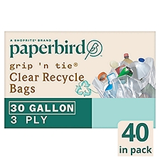 Paperbird Grip 'N Tie 30 Gallon Clear Recycle Bags, 40 count