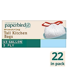 Paperbird 13 Gallon Tall Kitchen Drawstring Bags, 22 count
