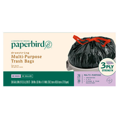 Paperbird Grip 'N Tie 30 Gallon Clear Recycle Bags, 40 count