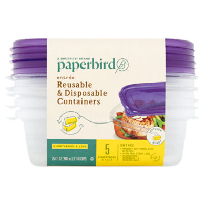 Paperbird Entrée Reusable & Disposable Containers & Lids 25 Fl Oz, 5 ...
