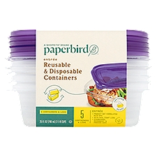 Paperbird Entrée Reusable & Disposable Containers & Lids 25 Fl Oz, 5 count