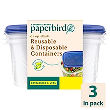 Paperbird Deep Dish Reusable & Disposable 64 Fl Oz Containers & Lids, 3 count