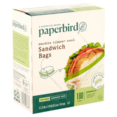 Paperbird Double Zipper Seal Sandwich Bags, 180 count