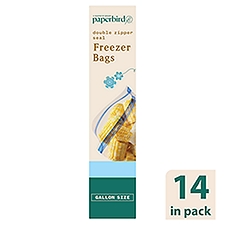 Paperbird Gallon Size Double Zipper Seal Freezer Bags, 14 count, 14 Each