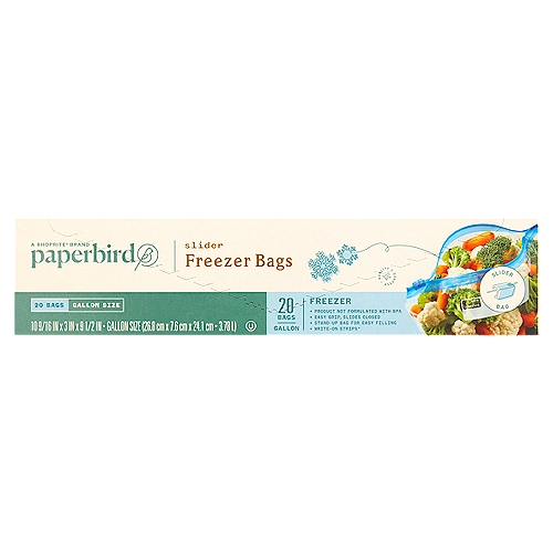 Paperbird Gallon Size Slider Freezer Bags, 20 count