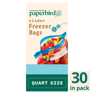 Paperbird Quart Size Slider Freezer Bags, 30 count