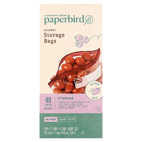 Paperbird Quart Size Slider Storage Bags, 40 count