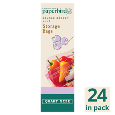 Paperbird Quart Size Double Zipper Seal Storage Bags, 24 count