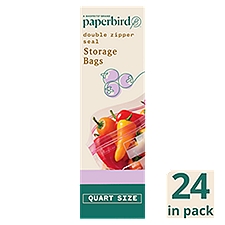 Paperbird Quart Size Double Zipper Seal Storage Bags, 24 count, 24 Each