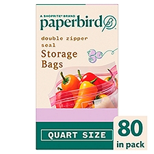 Paperbird Quart Size Double Zipper Seal Storage Bags, 80 count