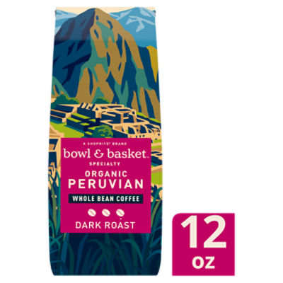 Bowl & Basket Specialty Organic Peruvian Dark Roast Whole Bean Coffee, 12 oz
