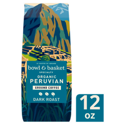 Bowl & Basket Specialty Organic Peruvian Dark Roast Ground Coffee, 12 oz