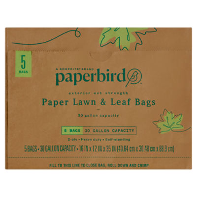 Paperbird 30 Gallon Capacity Paper Lawn & Leaf Bags, 2-ply, 5 count