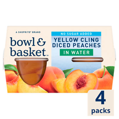 Bowl & Basket No Sugar Added Yellow Cling Diced Peaches in Water, 3.8 oz, 4 count