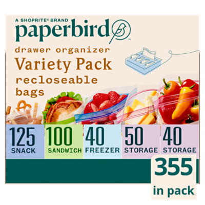 Paperbird Drawer Organizer Recloseable Bags Variety Pack Value Pack, 355 count