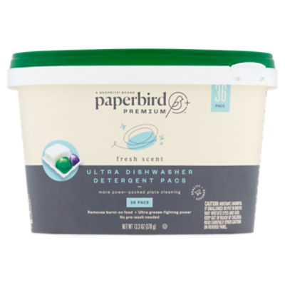 Paperbird Premium Fresh Scent Ultra Dishwasher Detergent Pacs, 36 count, 13.3 oz