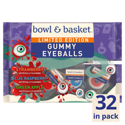 Bowl & Basket Strawberry, Blue Raspberry, Green Apple Gummy Eyeballs Limited Edition, 32 oz, 8.47 oz