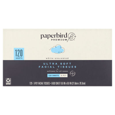 Paperbird Premium White Unscented Ultra Soft Facial Tissues, 3-ply, 120 count